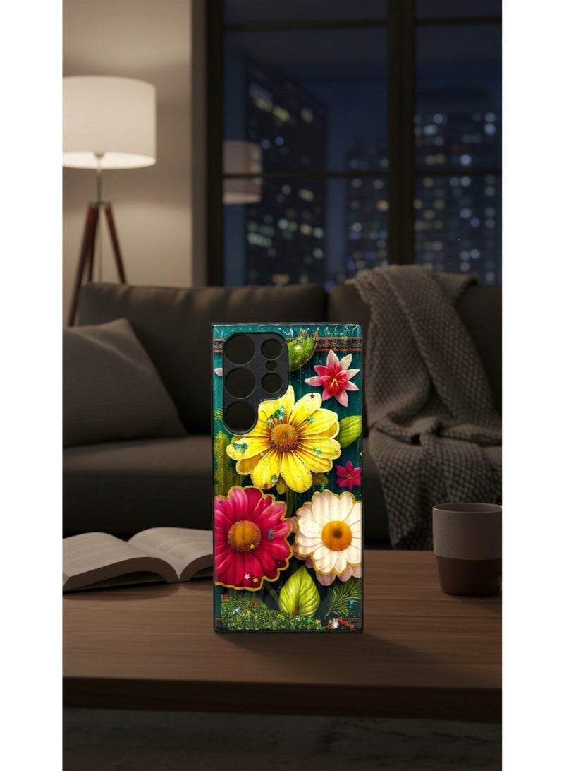 Grace Aesthetic "Flower Garden" Glitter Case - Protective & Stylish Art Cover for S23 Ultra - Image 2